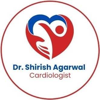 A logo featuring a stylized heart design with blue, red, and white elements and the text "Dr. Shirish Agarwal, Cardiologist" below it.