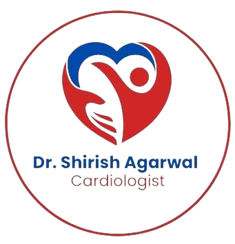 A logo featuring a stylized heart design with blue, red, and white elements and the text "Dr. Shirish Agarwal, Cardiologist" below it.