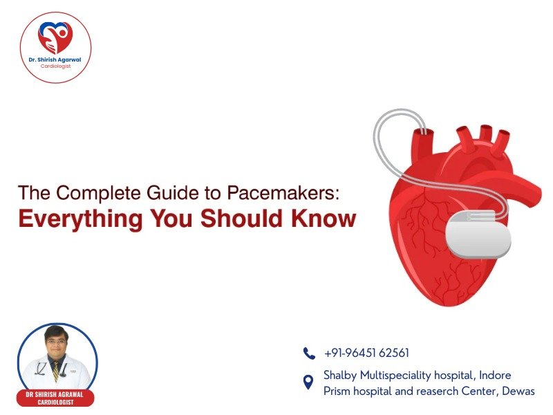 Illustration of a pacemaker with a heart and contact details of Dr. Shirish Agarwal, Cardiologist.