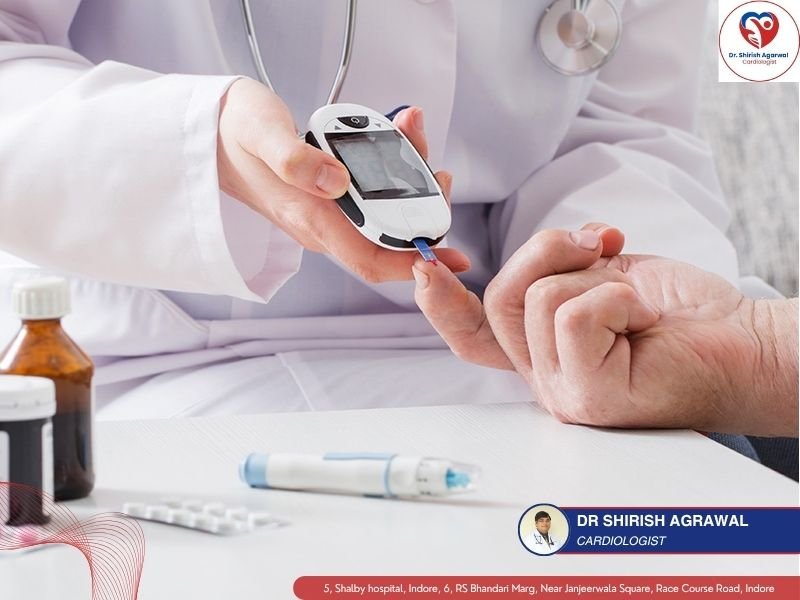 Doctor checking blood sugar level with glucometer – Diabetes treatment in Indore by Dr. Shirish Agrawal