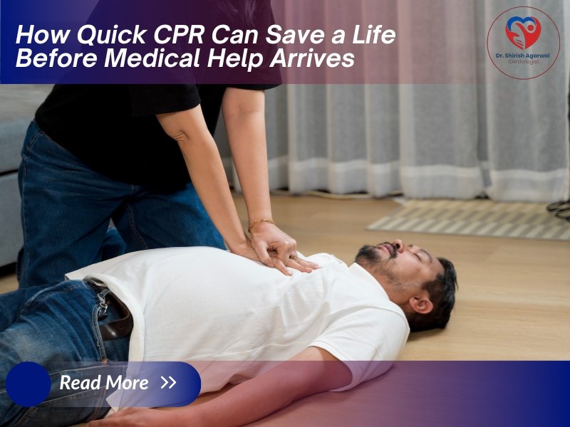 A woman performing CPR on an unconscious man – Dr. Shirish Agrawal, Cardiac Specialist in Indore explaining how quick CPR can save a life before medical help arrives.